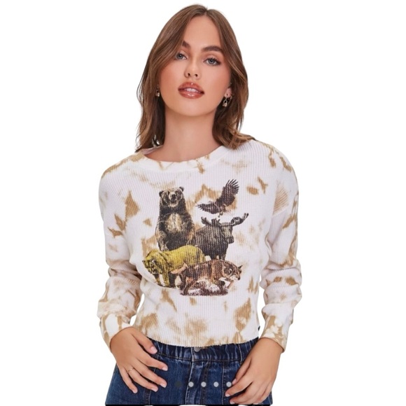 Forever 21 Wildlife Cropped Raw Hem Sweater 💕 - Picture 1 of 2